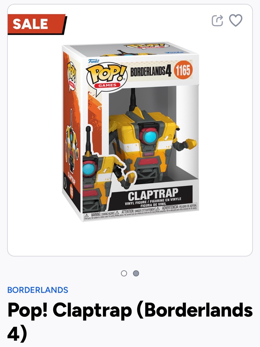 Funko Pop! Claptrap Figure - Yellow, Black, Blue-1165